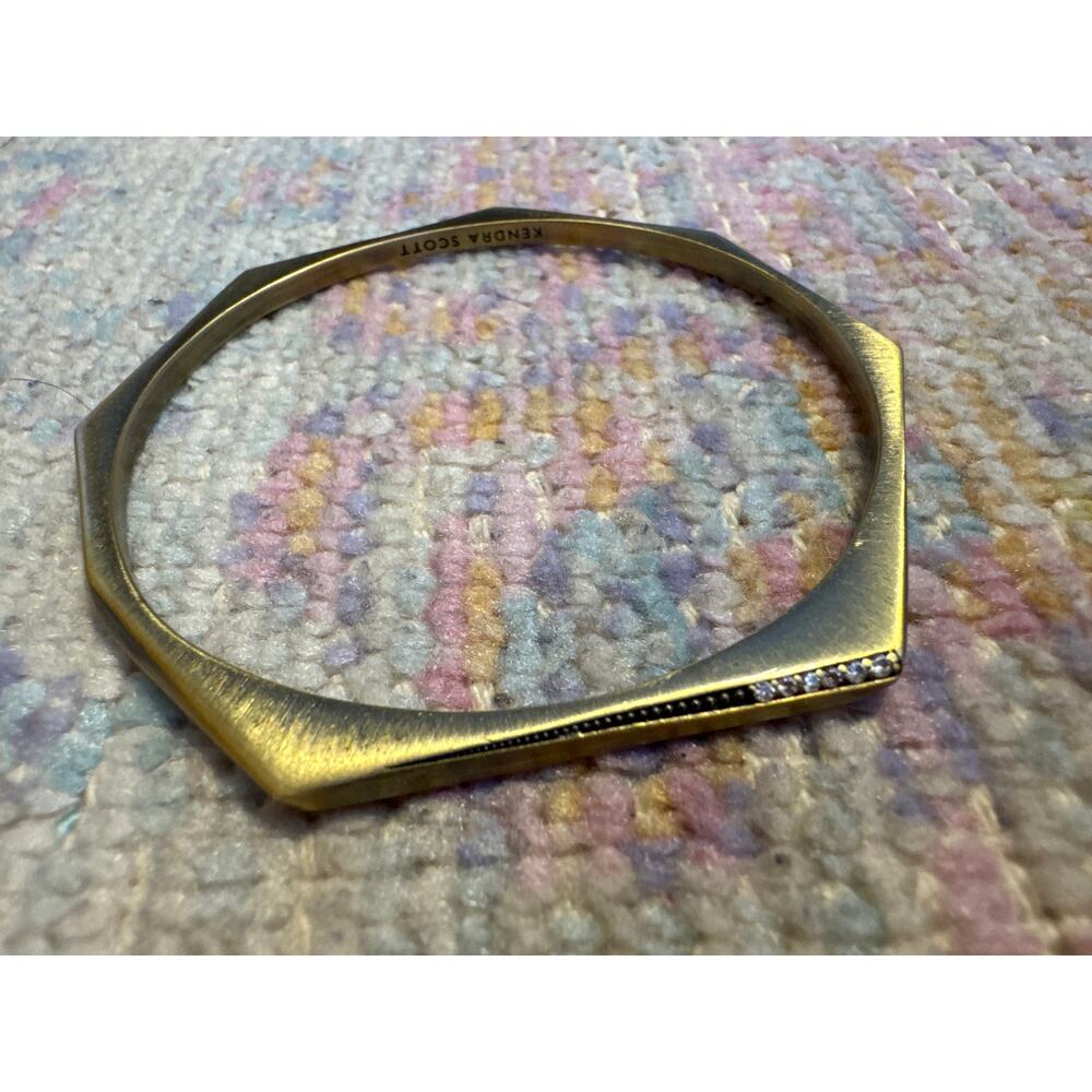 Kendra Scott Bangle Bracelet in antique brass‎ with clear cubic zirconia